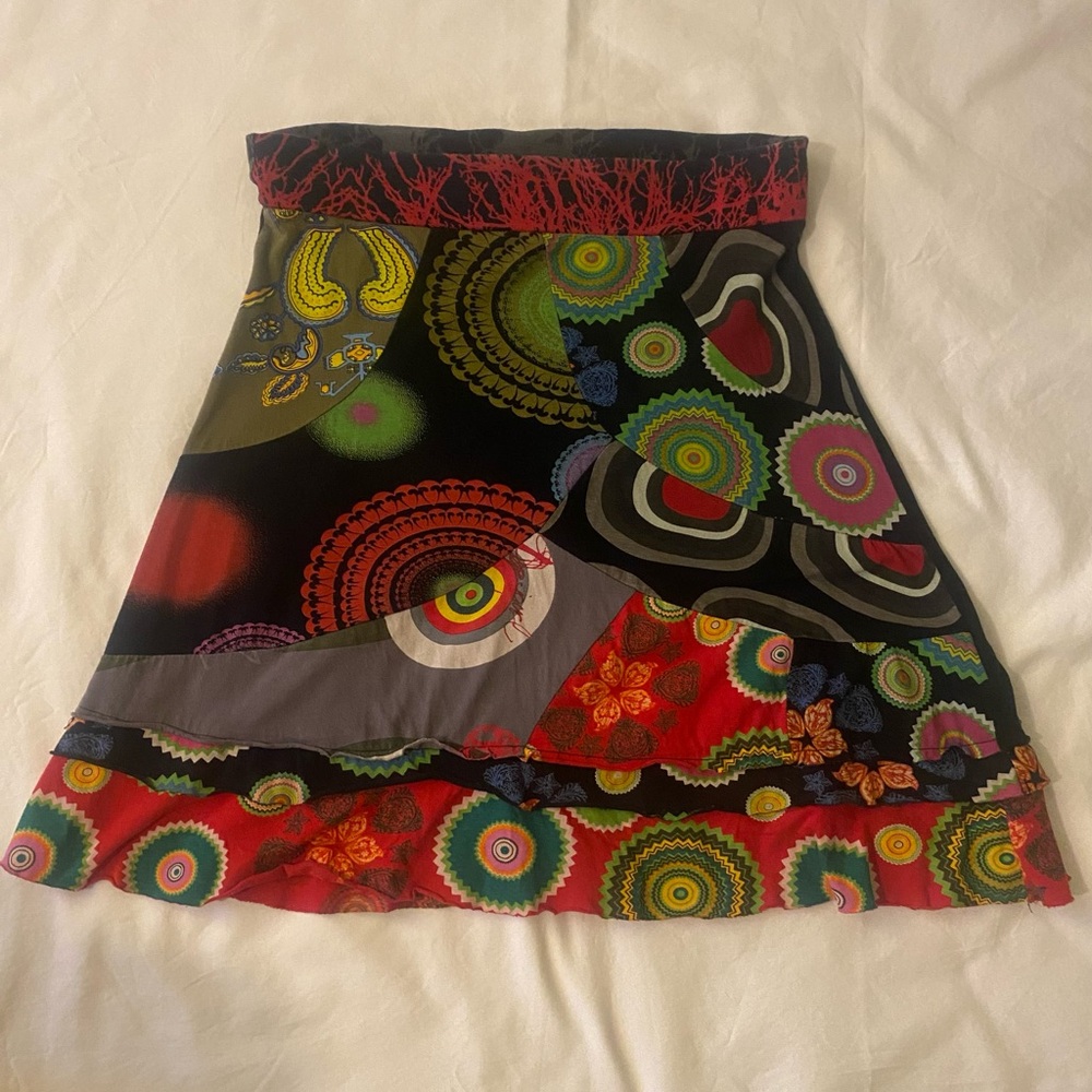 Desigual Red and Green Asymmetrical A-Line Skirt
